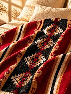 Handwoven Queen 100% Wool Blanket | Native American Western Southwestern Decor